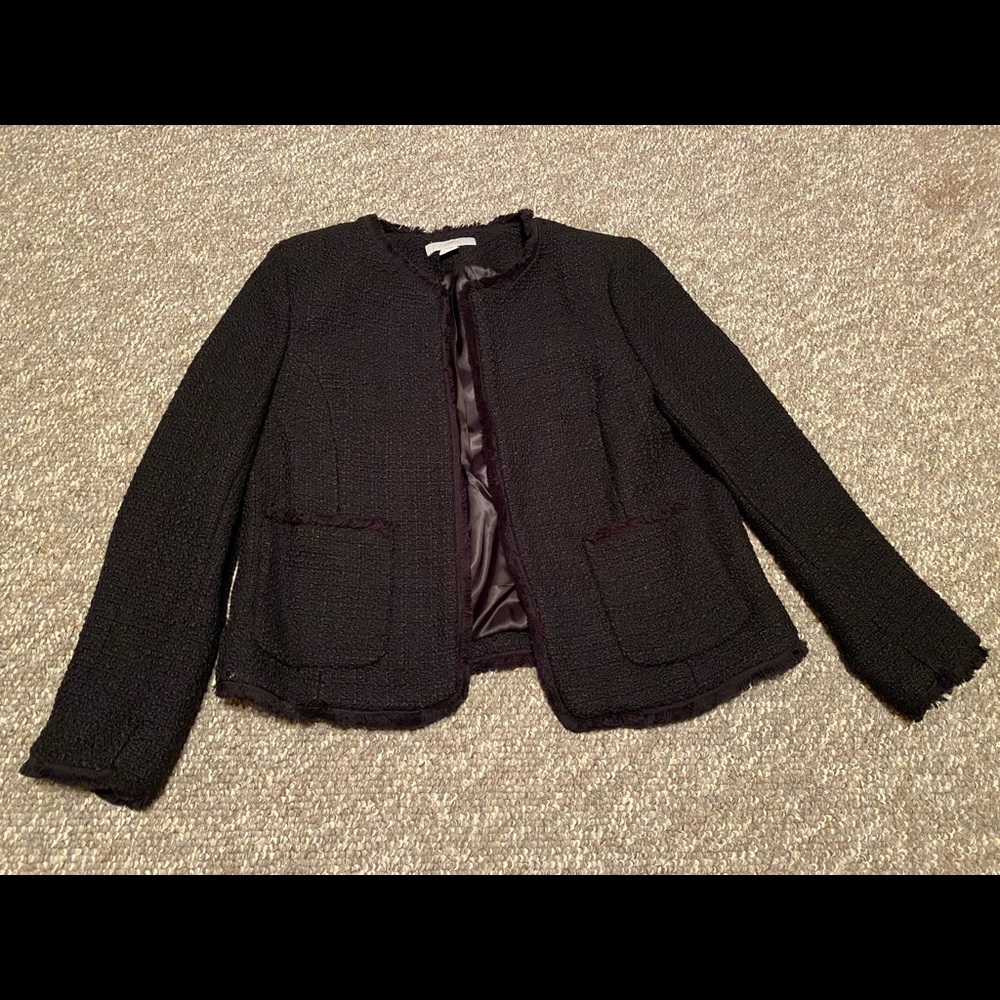 Black H&M fabric/tweed/fringe style blazer SZ 12